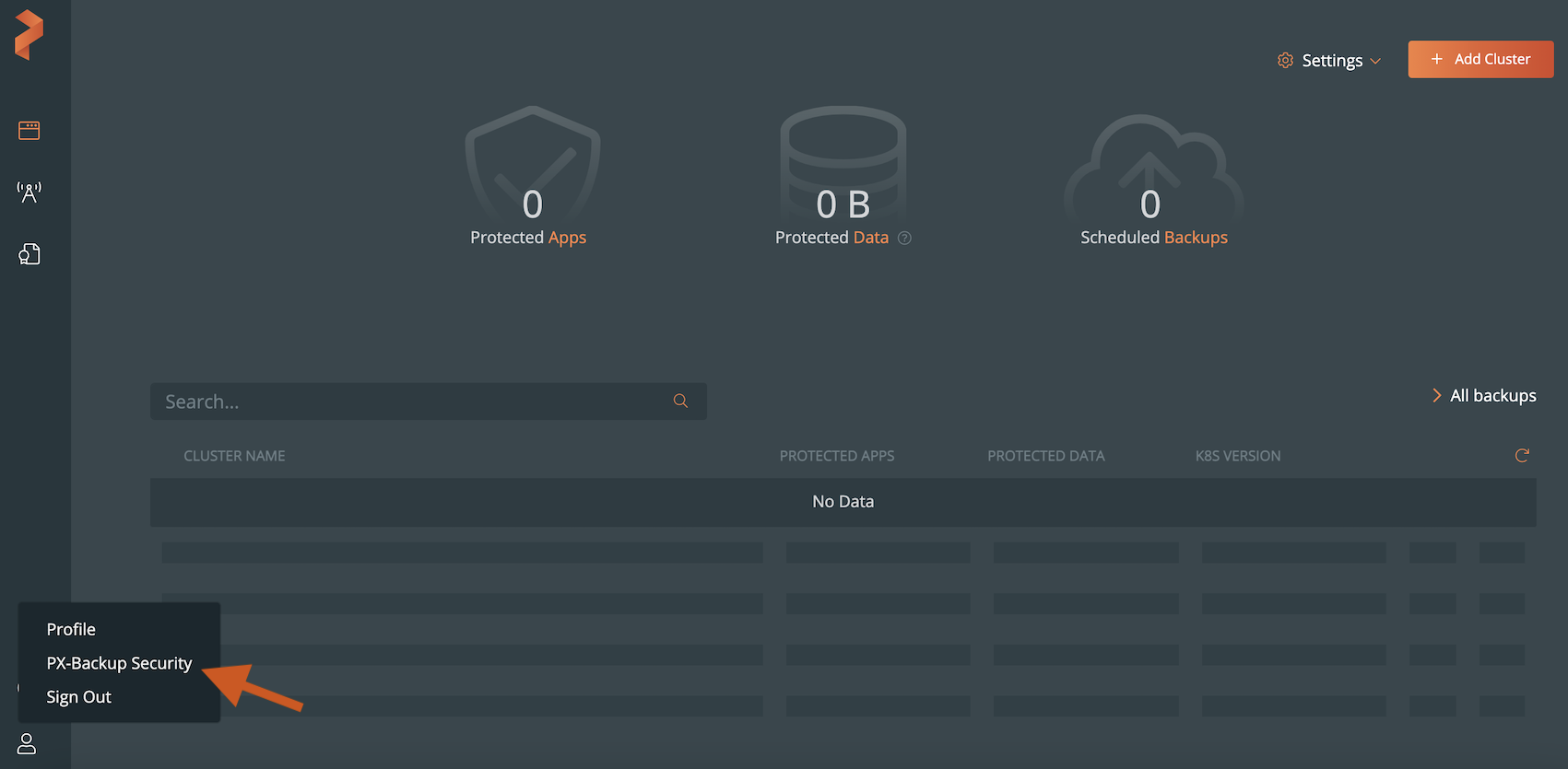 Access PX-Backup Security